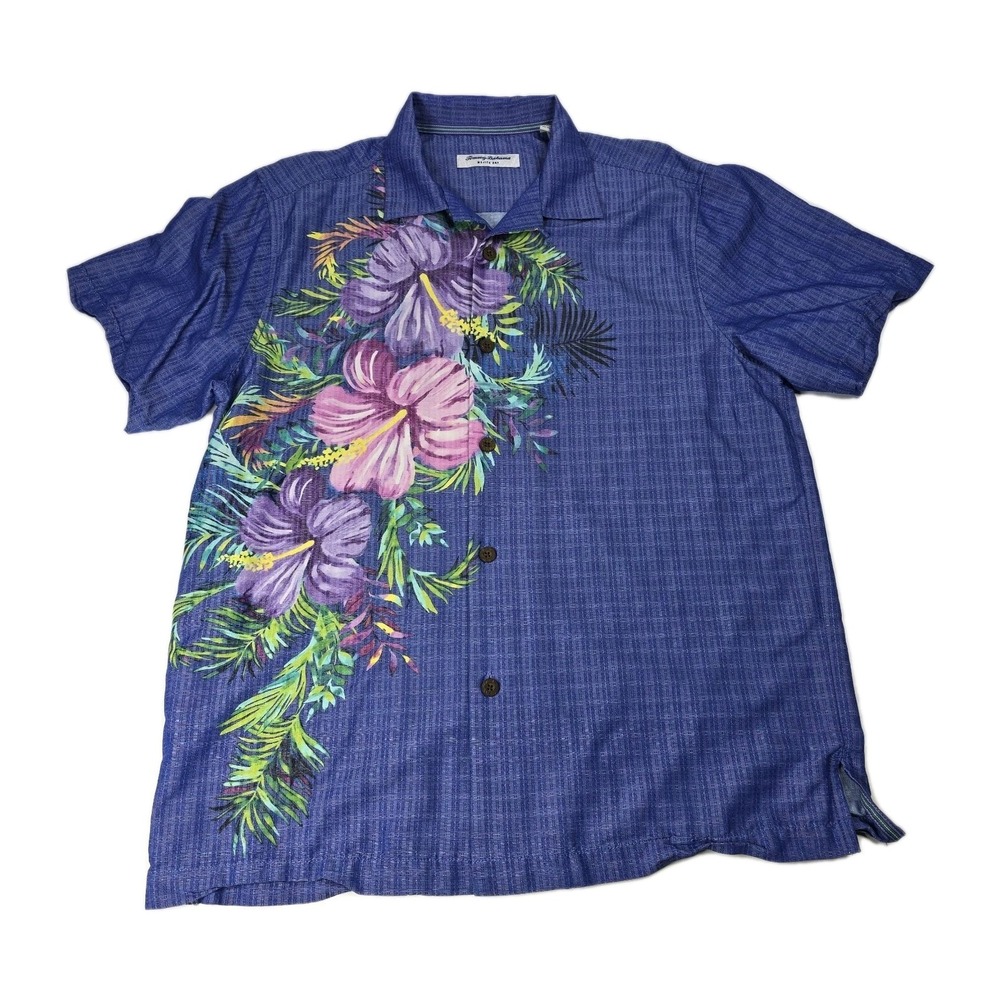 Tommy Bahama Mojito Bay Shirt Mens M Blue Floral Hibiscus Flower Islandzone AOP‎